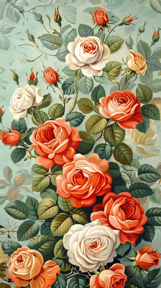 Vibrant floral wallpaper with detailed roses Vibrant floral wallpaper with detailed roses