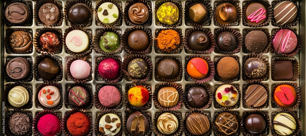 An assortment of gourmet chocolates arranged in a box An assortment of gourmet chocolates arranged in a box