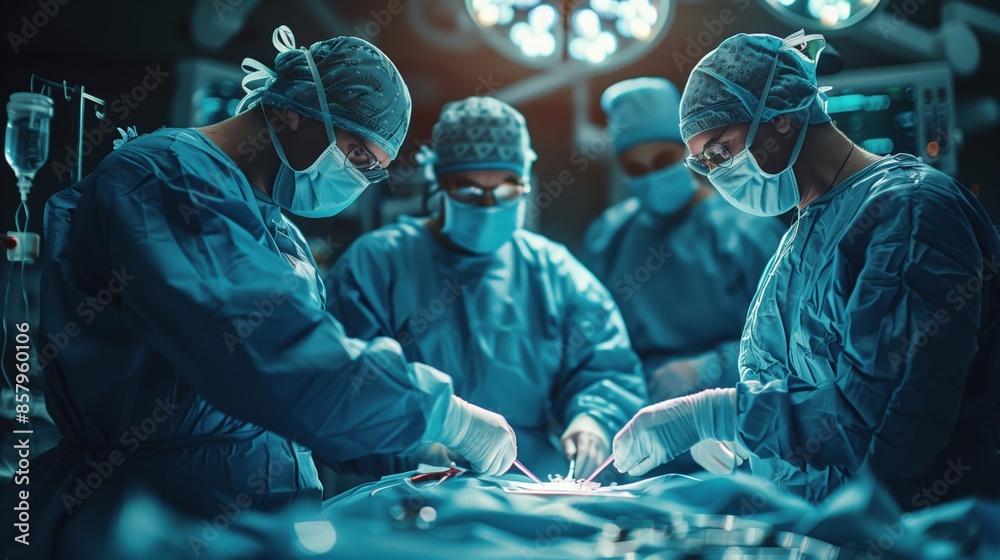 Surgeons Focused on Surgical Procedure. Close-up of surgeons intensely focused on a surgical procedure, showcasing their concentration and expertise in a high-stakes environment. Surgeons Focused on Surgical Procedure. Close-up of surgeons intensely focused on a surgical procedure, showcasing their concentration and expertise in a high-stakes environment.