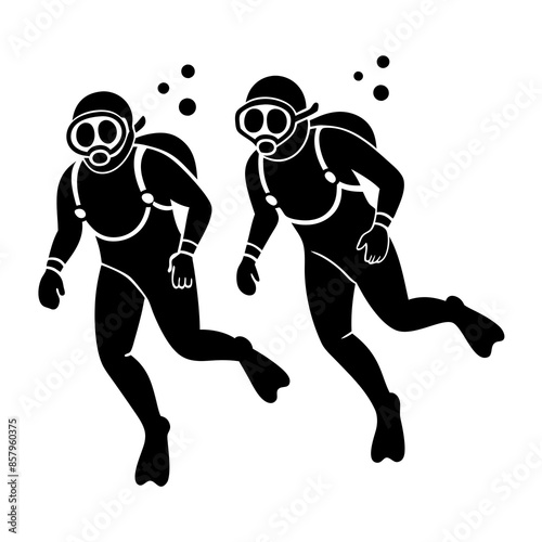 Two Scuba Divers Underwater Silhouette vector 