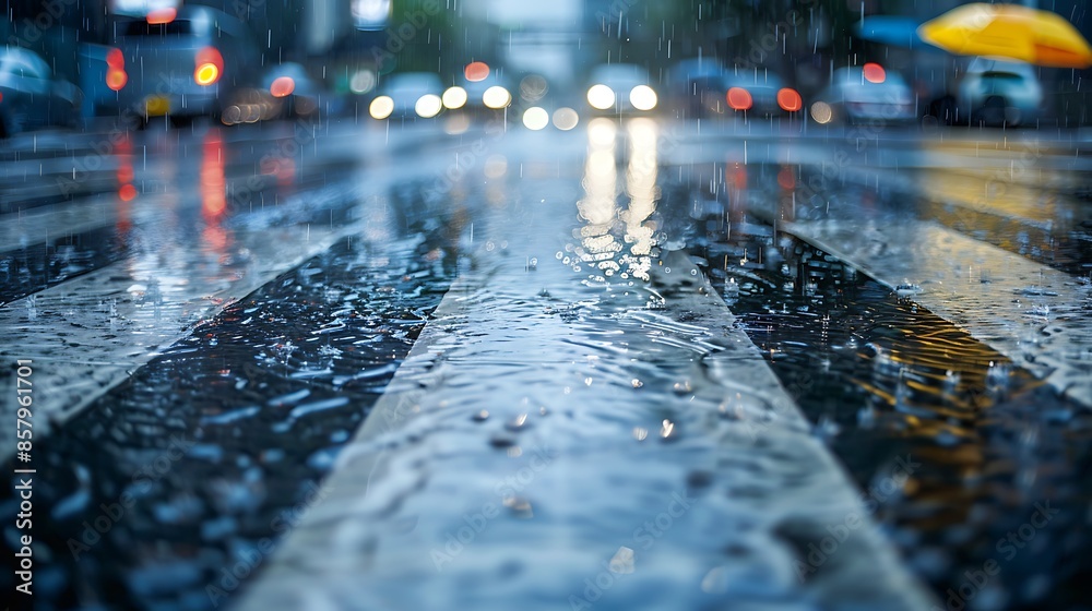 View of the street surface during rain