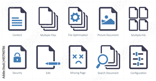 A set of 10 File icons as content, multiple files, file optimization