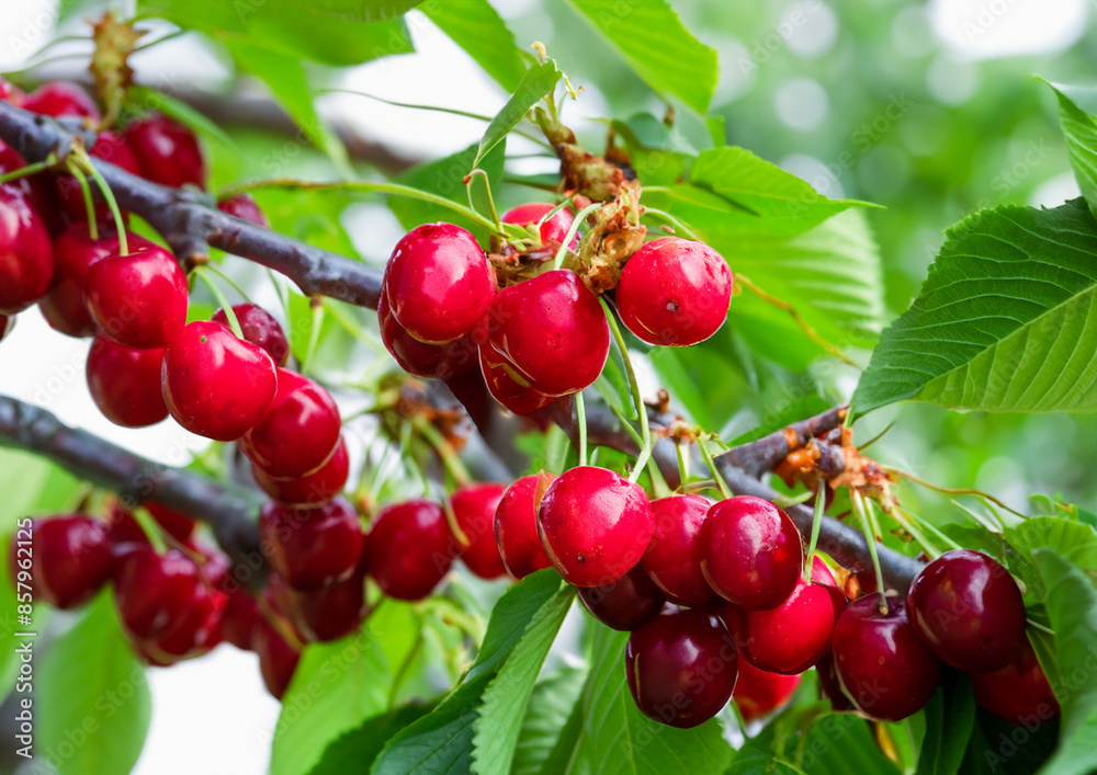 red cherries on a tree red cherries on a tree