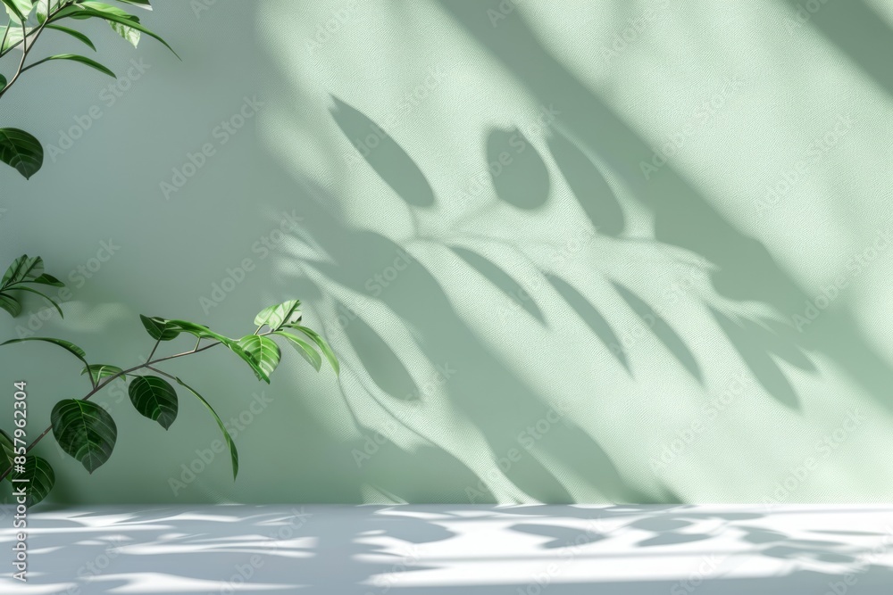 Green Wall with Leaf Shadow Green Wall with Leaf Shadow