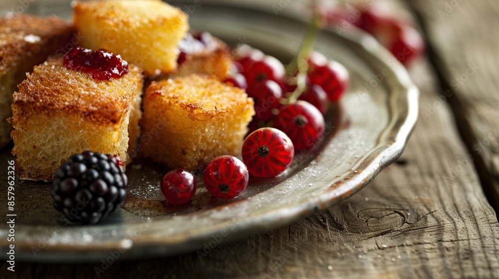 Sweet Dessert with Red Berries and Bread Pudding Sweet Dessert with Red Berries and Bread Pudding