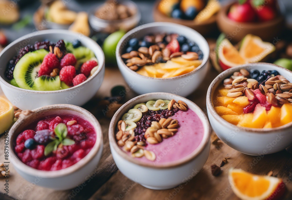 A vibrant smoothie bowl cafe, bowls filled with colorful fruits, nuts, and seeds, a visual and nutritional delight.
A vibrant smoothie bowl cafe, bowls filled with colorful fruits, nuts, and seeds, a visual and nutritional delight.
