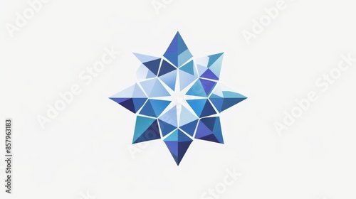 A blue and white star with blue triangles