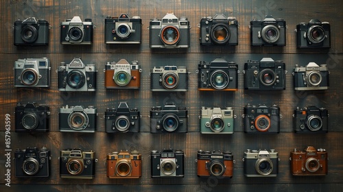 A meticulously curated collection of vintage cameras, each a testament to the evolution of photographic art