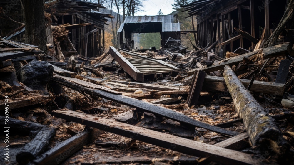 Decrepit dilapidated sawmill, silent machinery Decrepit dilapidated sawmill, silent machinery