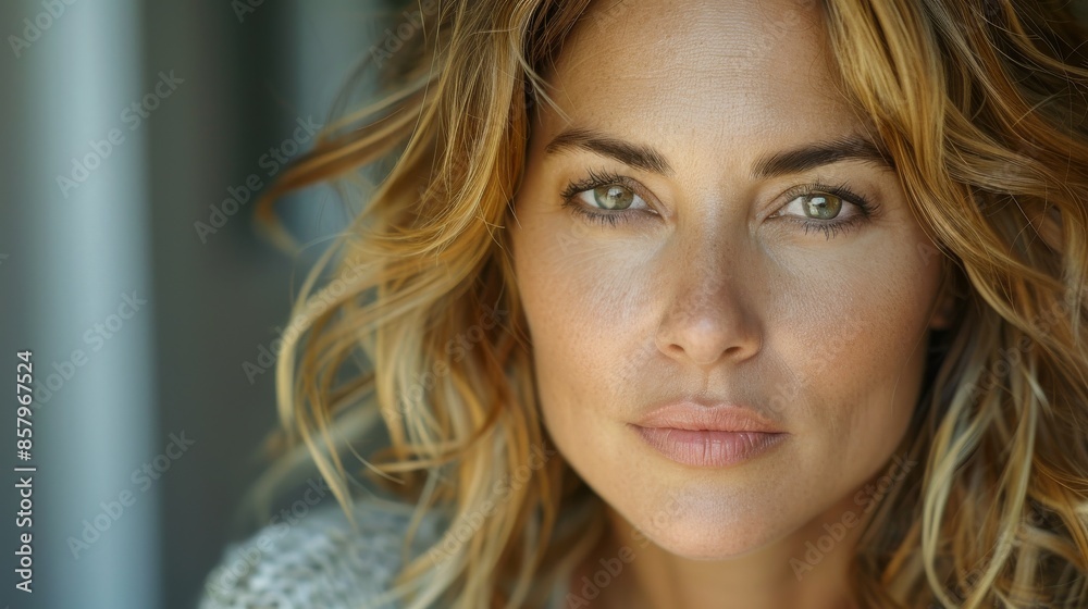 A close-up photo of a stylish woman with wavy hair looking intently at the camera. Her serious expression contrasts with the soft indoor lighting, creating a dramatic effect. A close-up photo of a stylish woman with wavy hair looking intently at the camera. Her serious expression contrasts with the soft indoor lighting, creating a dramatic effect.