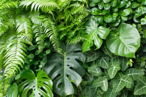 Lush greenery of vibrant tropical plants and foliage