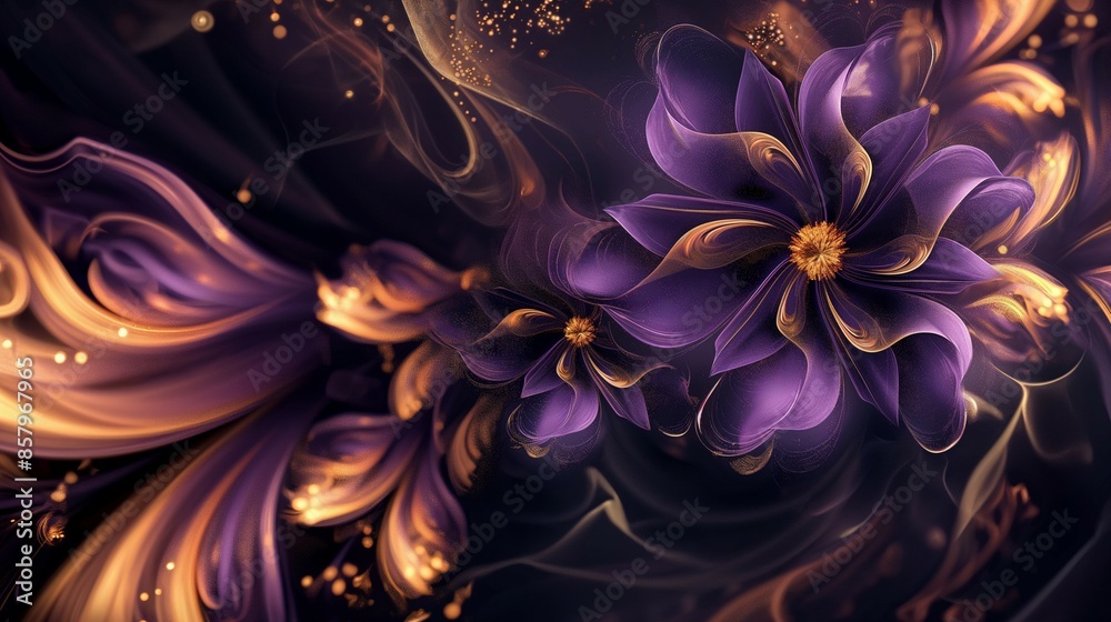 Abstract beautiful floral background in purple and gold colors