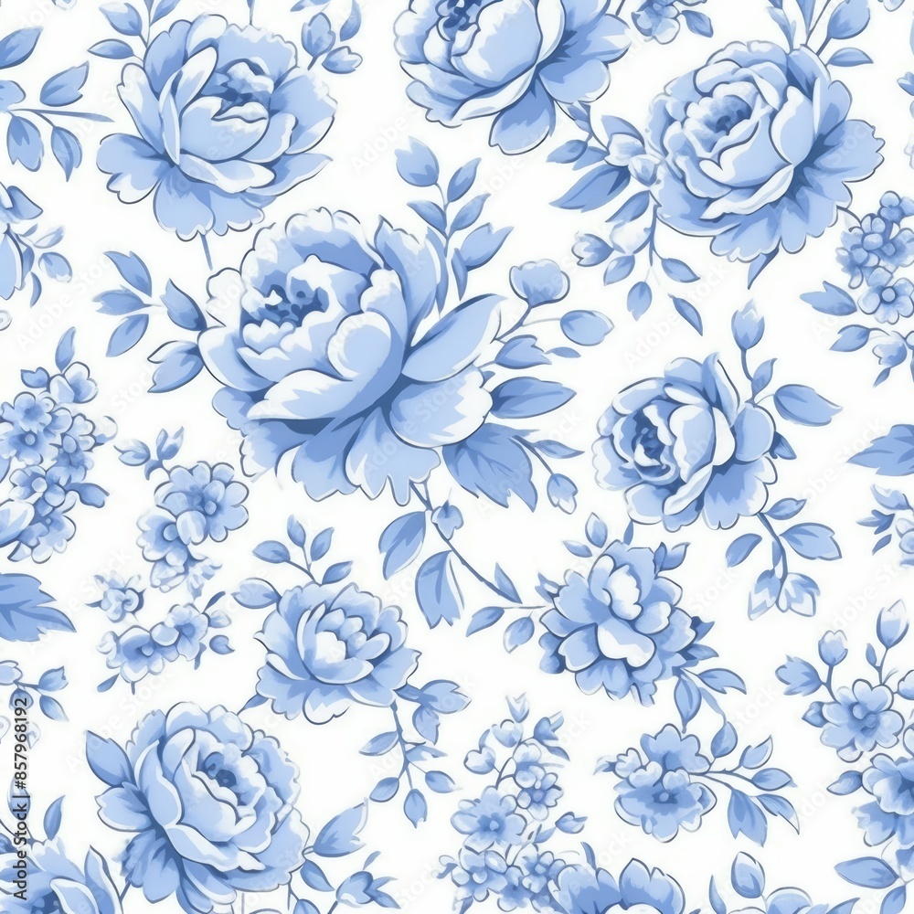 High quality seamless blue floral pattern on white background for versatile design projects High quality seamless blue floral pattern on white background for versatile design projects