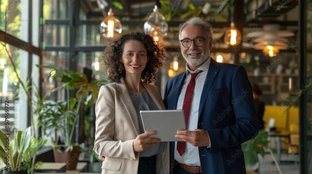 The business colleagues with tablet The business colleagues with tablet