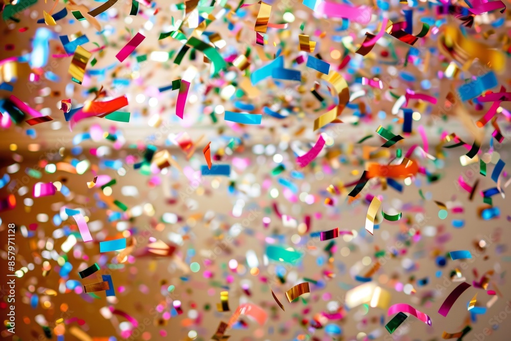 Colorful confetti explosion at festive celebration Colorful confetti explosion at festive celebration