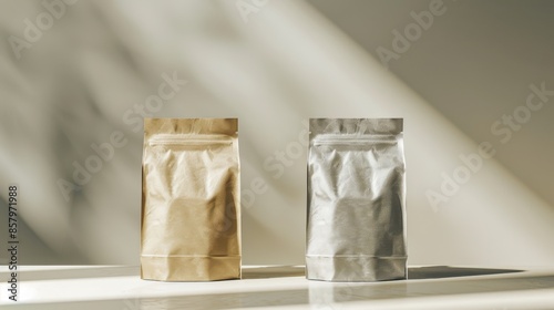 The brown and silver bags photo