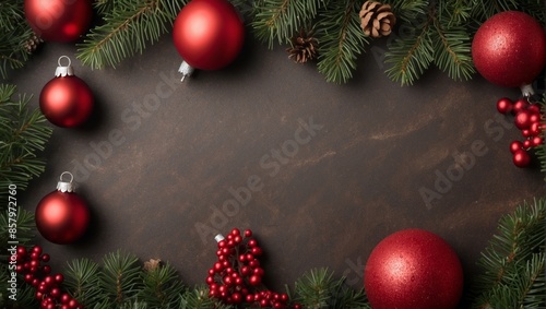 Christmas border background card with decoration ornaments elements christmas and New Year background copy space text