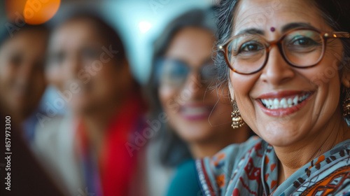 Woman with glasses smiling at camera © MikeLegend