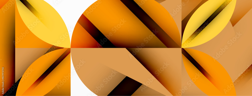 Obraz premium Circle, square and flower petal geometric background. Round shapes composition for wallpaper, banner, background or landing