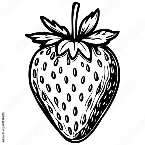 Black Ogallala Strawberry black hand drawn fruit illustration, transparent background