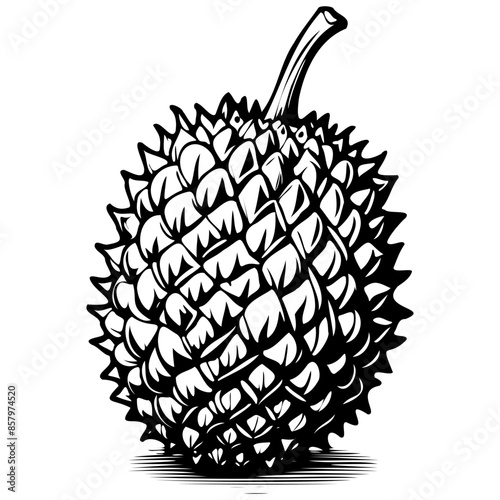 Engrave Durian drawing, black fruit vector, isolated fruit