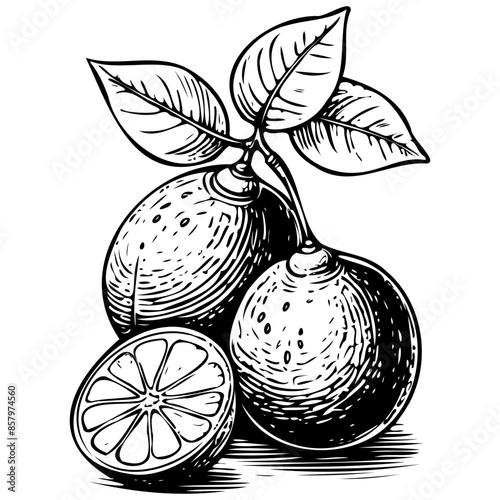 Engrave Rangpur Lime isolated hand drawn fruit illustration, transparent background