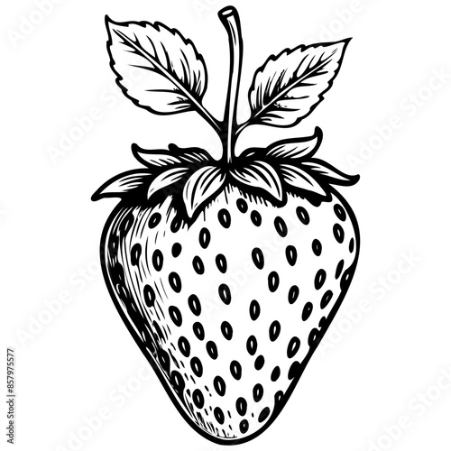 Oso Grande Strawberry realistic,  ink sketch of fruit outline, transparent background