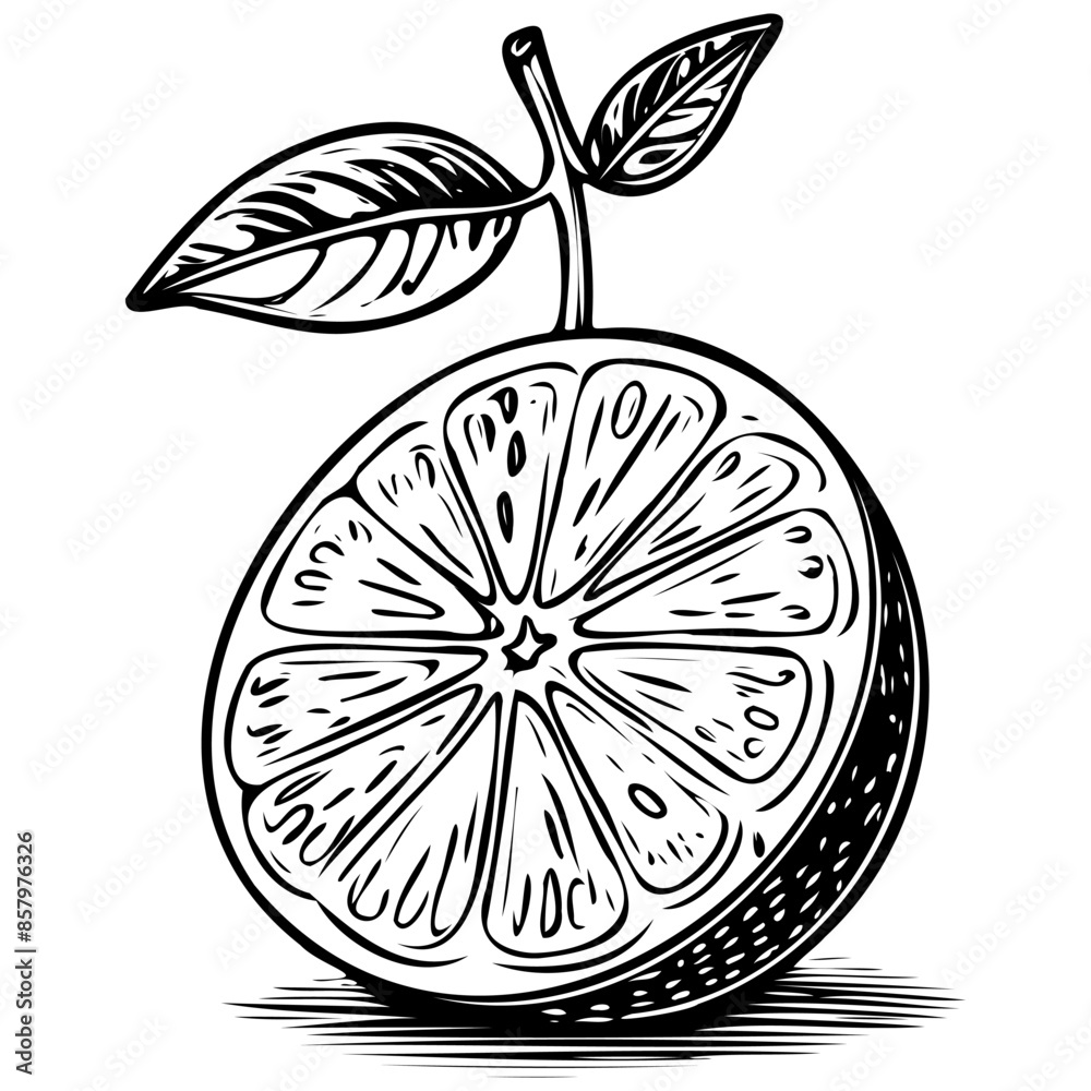 Spanish Lime drawing, vector realistic outline fruit, transparent background