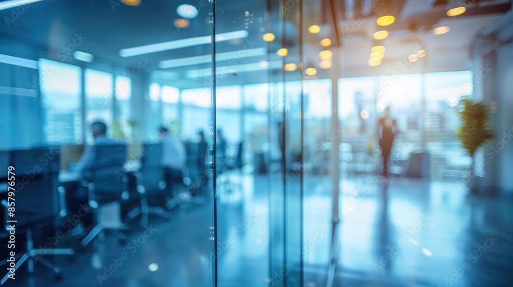 Abstract Blurred Office Interior Through Glass Doors Abstract Blurred Office Interior Through Glass Doors