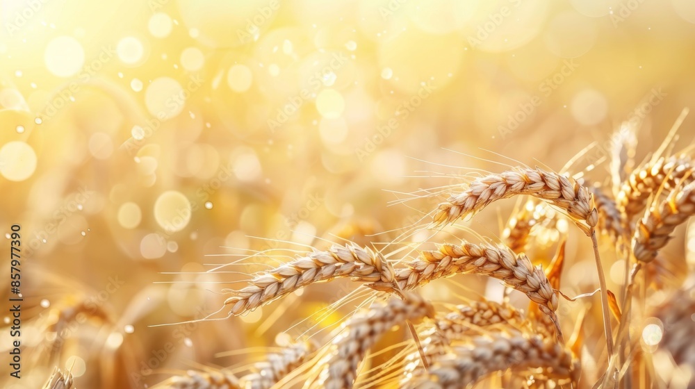 Golden wheat field with sun flares at sunset Golden wheat field with sun flares at sunset