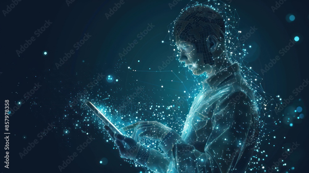 Obraz premium Digital Man Interacting with Technology