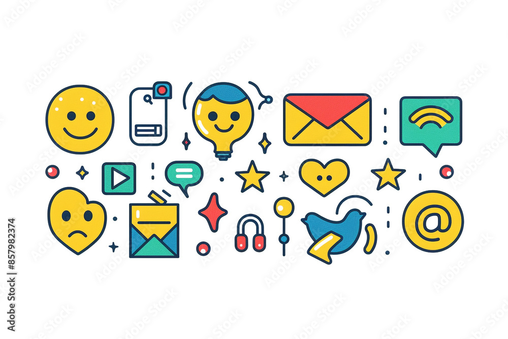 Vector set of social media icons for digital marketing and online communication. Bright and playful design. Vector set of social media icons for digital marketing and online communication. Bright and playful design.