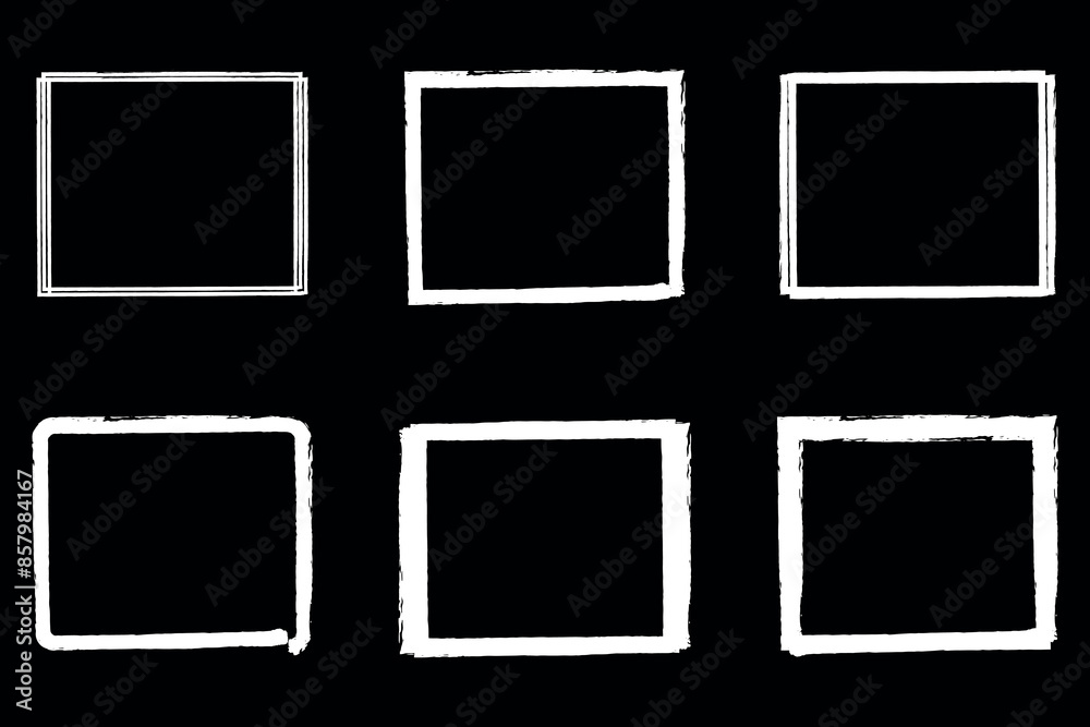 Set of hand drawn white square frame on black background vector illustration, design element Set of hand drawn white square frame on black background vector illustration, design element