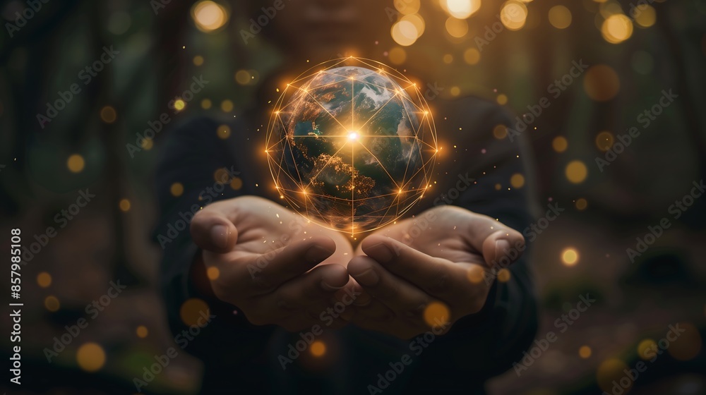 hands holding a transparent globe with digital connections and nodes superimposed over it hands holding a transparent globe with digital connections and nodes superimposed over it