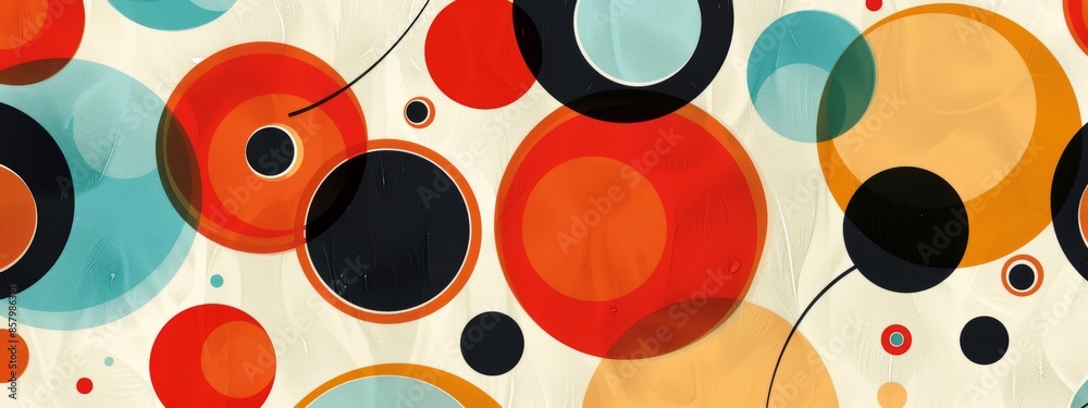 Mid-century modern pattern with atomic motifs and bold colors. Mid-century modern pattern with atomic motifs and bold colors.