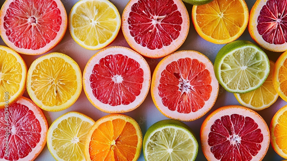 Citrus Fruits: A Vibrant Display of Sliced Oranges, Lemons, Grapefruits, and Limes Citrus Fruits: A Vibrant Display of Sliced Oranges, Lemons, Grapefruits, and Limes