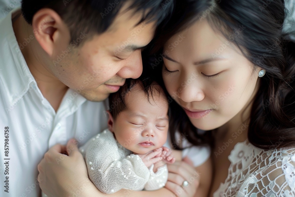 asian family - couple cradling their newborn baby born through IVF, symbolizing the fulfillment of their dreams of parenthood asian family - couple cradling their newborn baby born through IVF, symbolizing the fulfillment of their dreams of parenthood