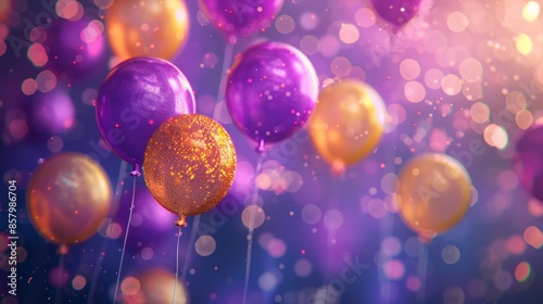 Vibrant Celebration with Purple and Gold Balloons