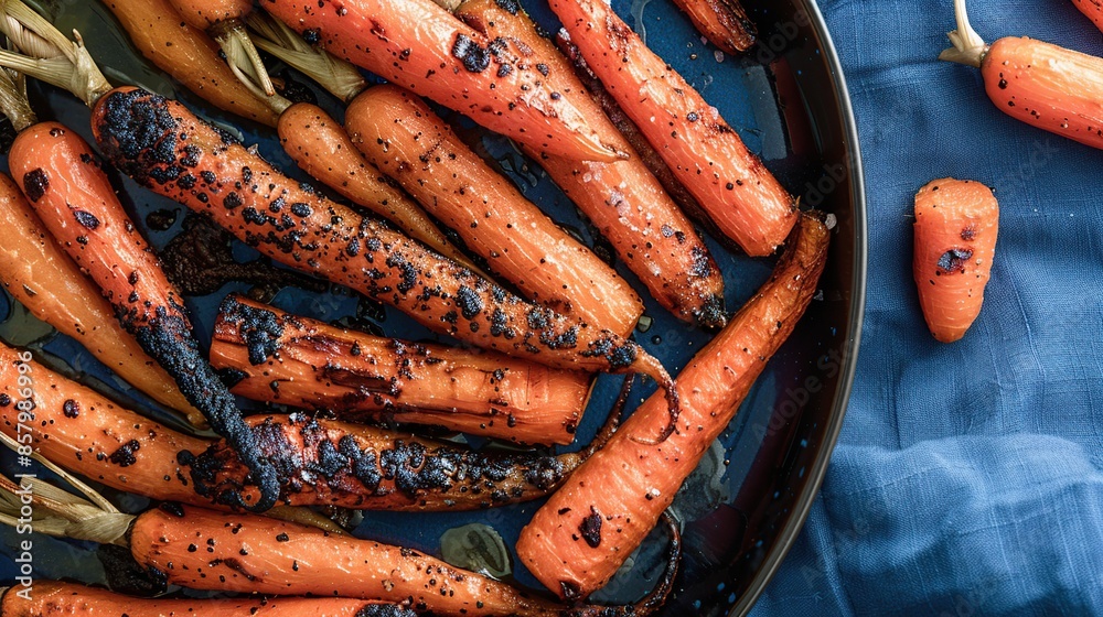 Roasted Carrots with Black Pepper and Salt on a Blue Plate Roasted Carrots with Black Pepper and Salt on a Blue Plate
