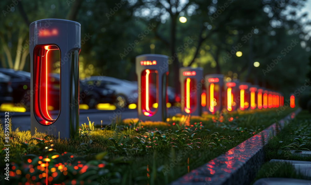 Modern fast electric vehicle chargers for charging car in park Modern fast electric vehicle chargers for charging car in park