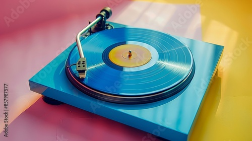 Colorful Vinyl Record Player on Pastel Background with Modern Vibes