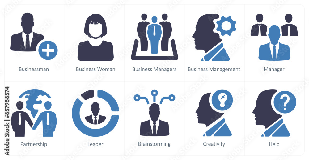 A set of 10 web marketing icons as businessman, business woman, business managers A set of 10 web marketing icons as businessman, business woman, business managers