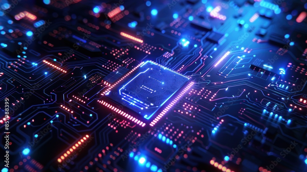 Glowing Circuit Board with Central Processing Unit Glowing Circuit Board with Central Processing Unit