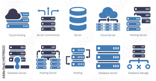 A set of 10 web marketing icons as cloud hosting, server connectivity, server