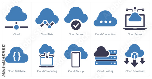 A set of 10 web marketing icons as cloud, cloud data, cloud server