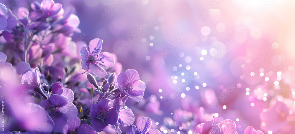 Purple flowers in bloom in the morning. Creative banner. Copyspace image Purple flowers in bloom in the morning. Creative banner. Copyspace image