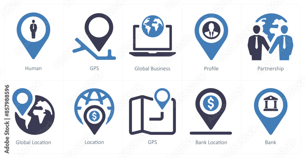 A set of 10 web marketing icons as human, gps, global business A set of 10 web marketing icons as human, gps, global business