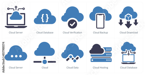 A set of 10 web marketing icons as cloud server, cloud database, cloud backup