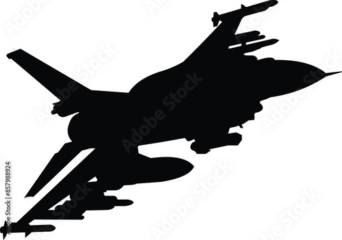 vector image, black and white fighter plane