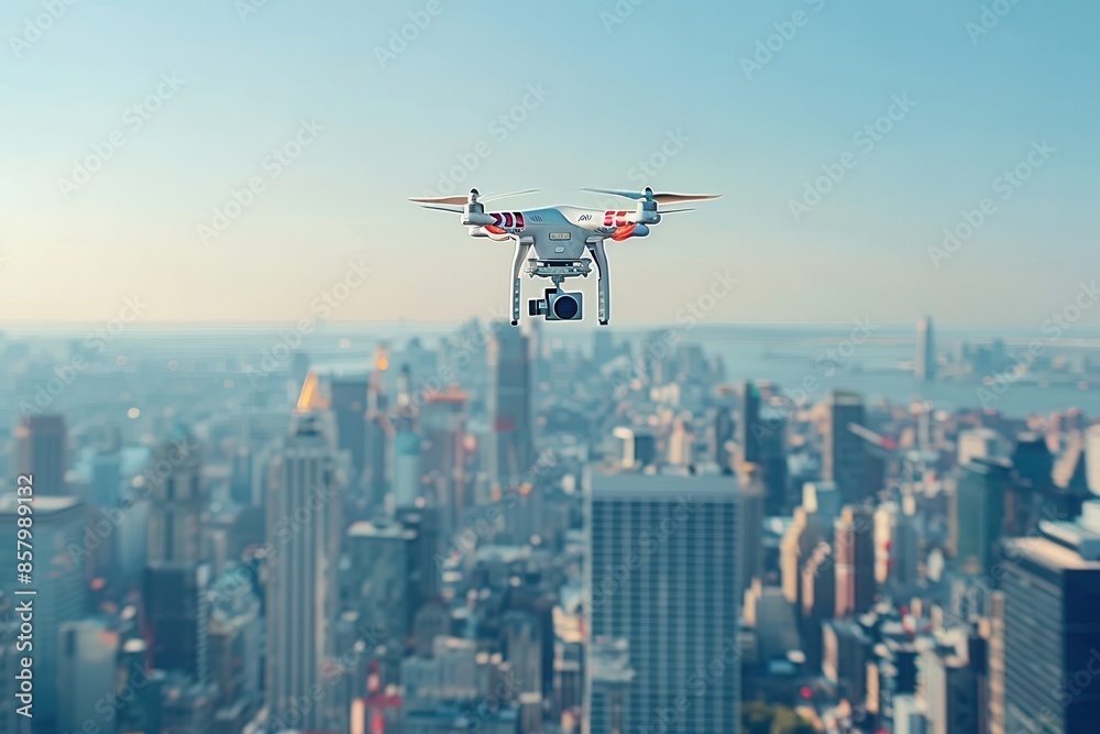 A Close-Up of a Drone Flying Over a Cityscape A Close-Up of a Drone Flying Over a Cityscape